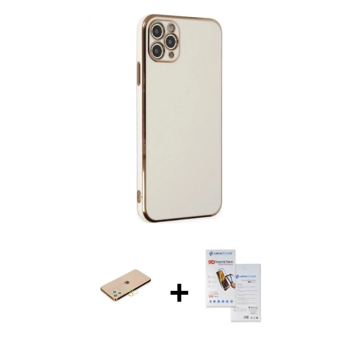 MARSİLYAN™- iPhone 11 Pro Max Kılıf Yankı Serisi - Siyah Seramik Nano Ekran Koruyucu + Renkli Kamera Lens Koruma Cam - SI