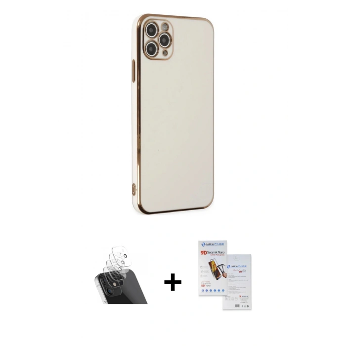 MARSİLYAN™- iPhone 11 Pro Max Kılıf Yankı Serisi - Siyah Seramik Nano Ekran Koruyucu + Kamera Lens Koruma Cam - SF