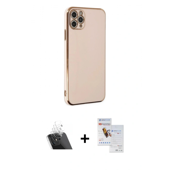 MARSİLYAN™- iPhone 11 Pro Max Kılıf Yankı Serisi - Siyah Seramik Nano Ekran Koruyucu + Kamera Lens Koruma Cam - SF