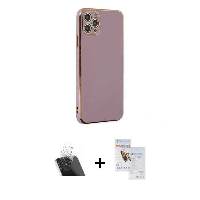 MARSİLYAN™- iPhone 11 Pro Max Kılıf Yankı Serisi - Siyah Seramik Nano Ekran Koruyucu + Kamera Lens Koruma Cam - SF