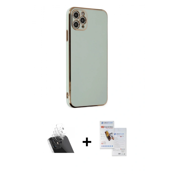 MARSİLYAN™- iPhone 11 Pro Max Kılıf Yankı Serisi - Siyah Seramik Nano Ekran Koruyucu + Kamera Lens Koruma Cam - SF