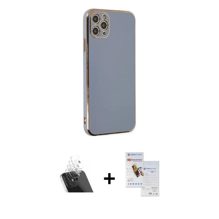 MARSİLYAN™- iPhone 11 Pro Max Kılıf Yankı Serisi - Siyah Seramik Nano Ekran Koruyucu + Kamera Lens Koruma Cam - SF
