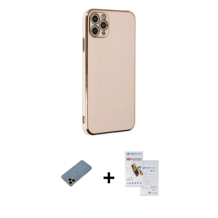 MARSİLYAN™- iPhone 11 Pro Max Kılıf Yankı Serisi - Siyah Seramik Nano Ekran Koruyucu + Shine Kamera Lens Koruma Cam - GD