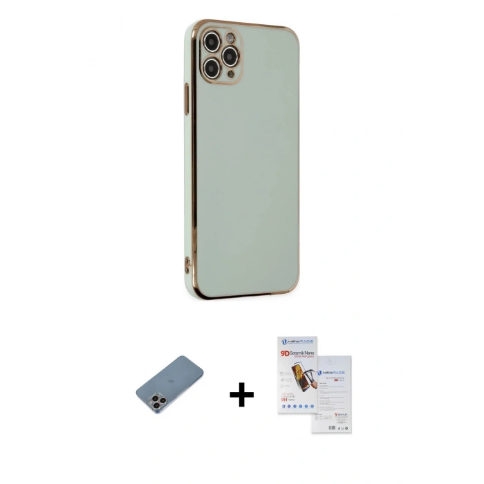 MARSİLYAN™- iPhone 11 Pro Max Kılıf Yankı Serisi - Siyah Seramik Nano Ekran Koruyucu + Shine Kamera Lens Koruma Cam - GI
