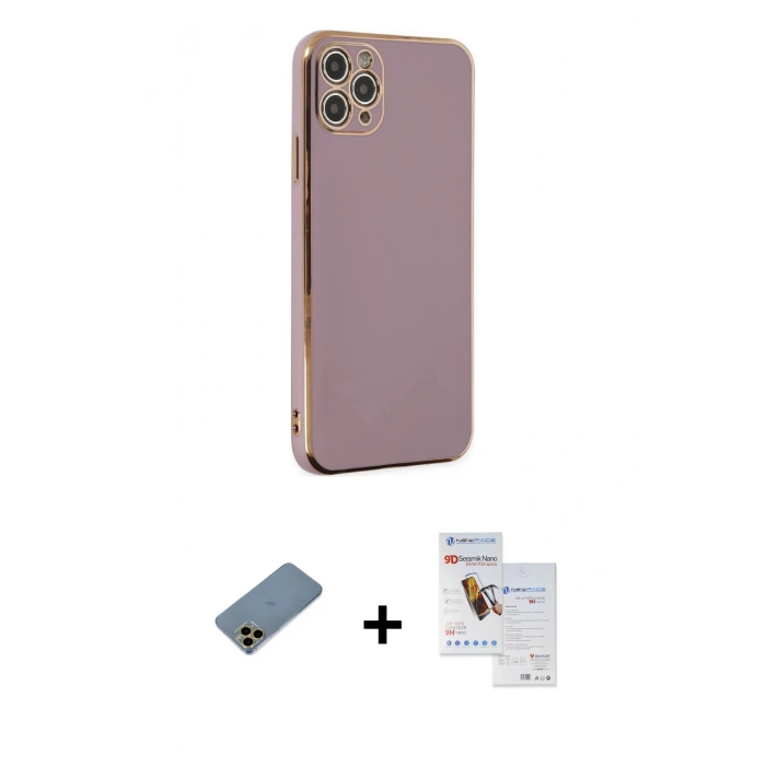 MARSİLYAN™- iPhone 11 Pro Max Kılıf Yankı Serisi - Siyah Seramik Nano Ekran Koruyucu + Shine Kamera Lens Koruma Cam - GD