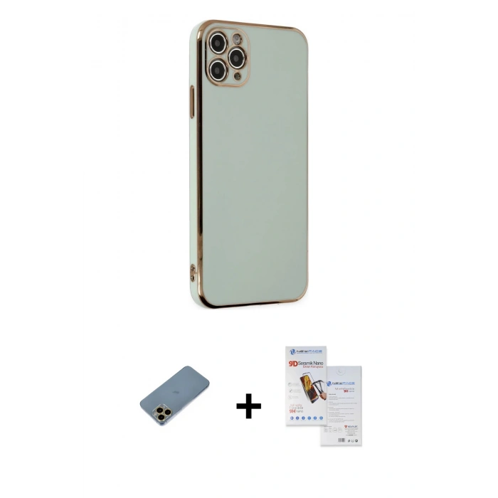 MARSİLYAN™- iPhone 11 Pro Max Kılıf Yankı Serisi - Siyah Seramik Nano Ekran Koruyucu + Shine Kamera Lens Koruma Cam - GD