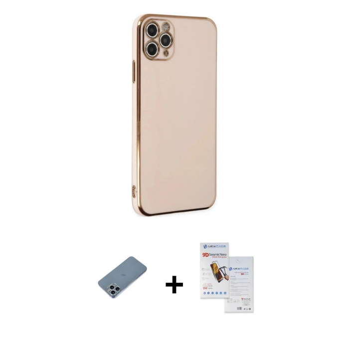 MARSİLYAN™- iPhone 11 Pro Max Kılıf Yankı Serisi - Siyah Seramik Nano Ekran Koruyucu + Shine Kamera Lens Koruma Cam - SABE