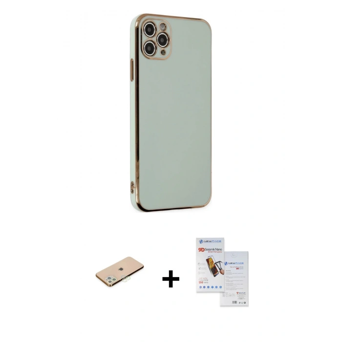 MARSİLYAN™- iPhone 11 Pro Max Kılıf Yankı Serisi - Siyah Seramik Nano Ekran Koruyucu + Renkli Kamera Lens Koruma Cam - YL