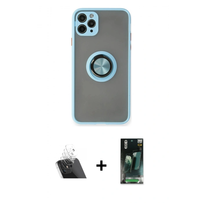 MARSİLYAN™- iPhone 11 Pro Max Kılıf Yörünge Çizgi - Şeffaf 360 Full Body Arka Koruyucu + Kamera Lens Koruma Cam - SF