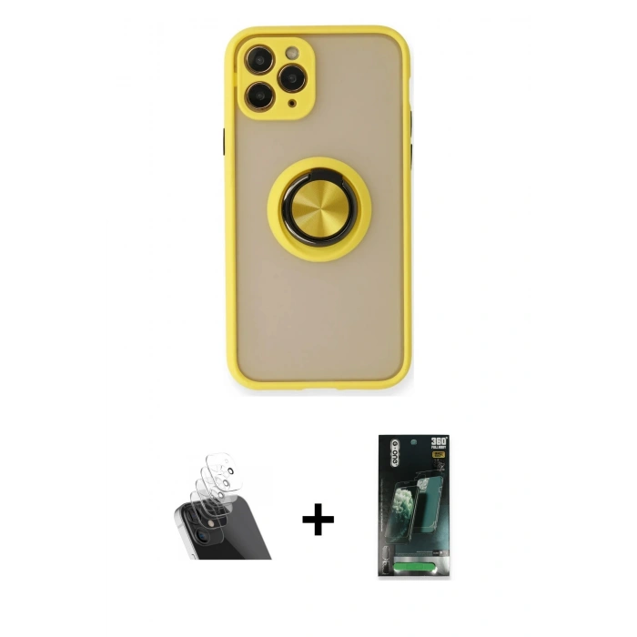 MARSİLYAN™- iPhone 11 Pro Max Kılıf Yörünge Çizgi - Şeffaf 360 Full Body Arka Koruyucu + Kamera Lens Koruma Cam - SF