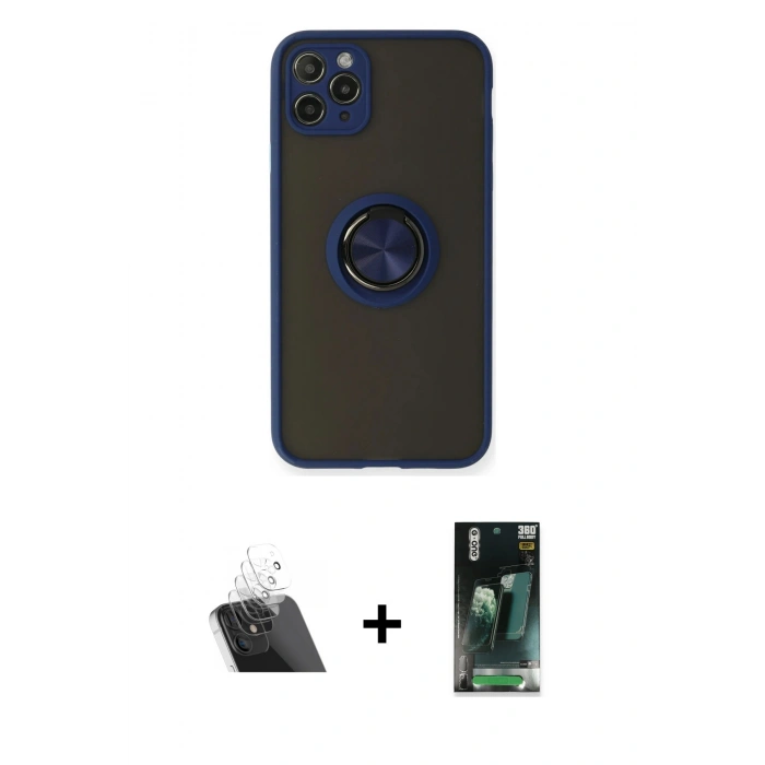 MARSİLYAN™- iPhone 11 Pro Max Kılıf Yörünge Çizgi - Şeffaf 360 Full Body Arka Koruyucu + Kamera Lens Koruma Cam - SF