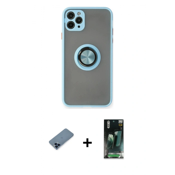 MARSİLYAN™- iPhone 11 Pro Max Kılıf Yörünge Çizgi - Şeffaf 360 Full Body Arka Koruyucu + Metal Kamera Lens Koruma Cam - MI