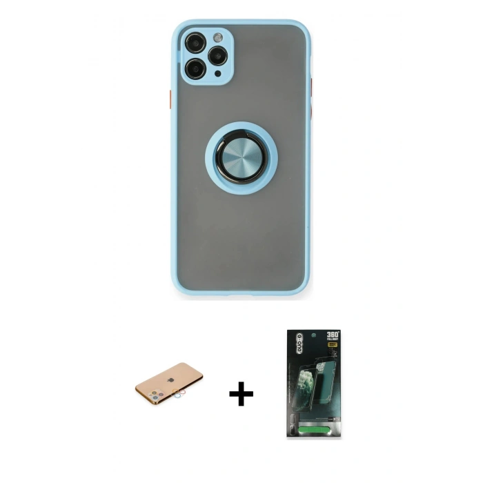 MARSİLYAN™- iPhone 11 Pro Max Kılıf Yörünge Çizgi - Şeffaf 360 Full Body Arka Koruyucu + Renkli Kamera Lens Koruma Cam - PE