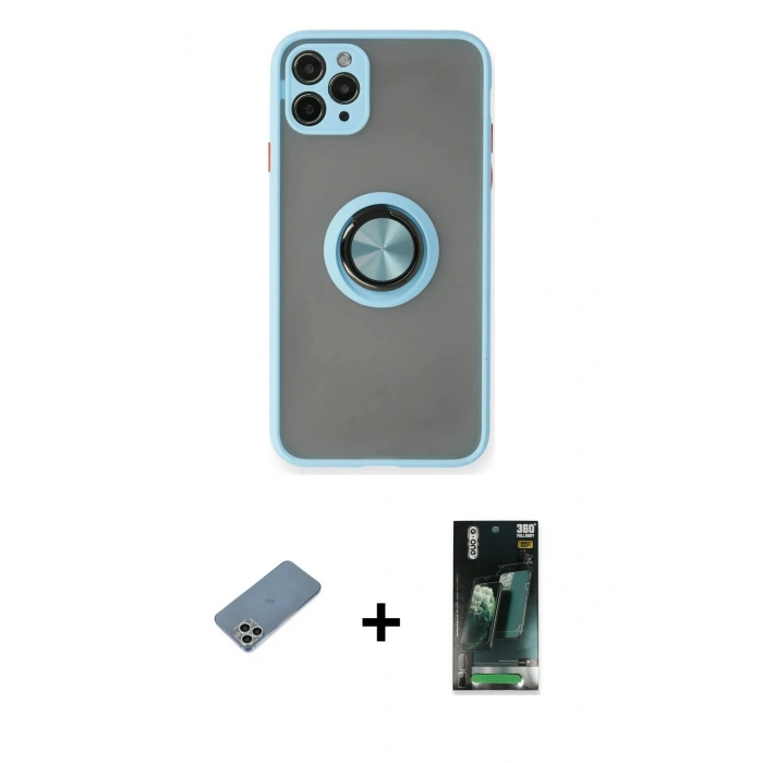 MARSİLYAN™- iPhone 11 Pro Max Kılıf Yörünge Çizgi - Şeffaf 360 Full Body Arka Koruyucu + Shine Kamera Lens Koruma Cam - GS