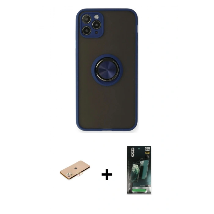 MARSİLYAN™- iPhone 11 Pro Max Kılıf Yörünge Çizgi - Şeffaf 360 Full Body Arka Koruyucu + Renkli Kamera Lens Koruma Cam - TU