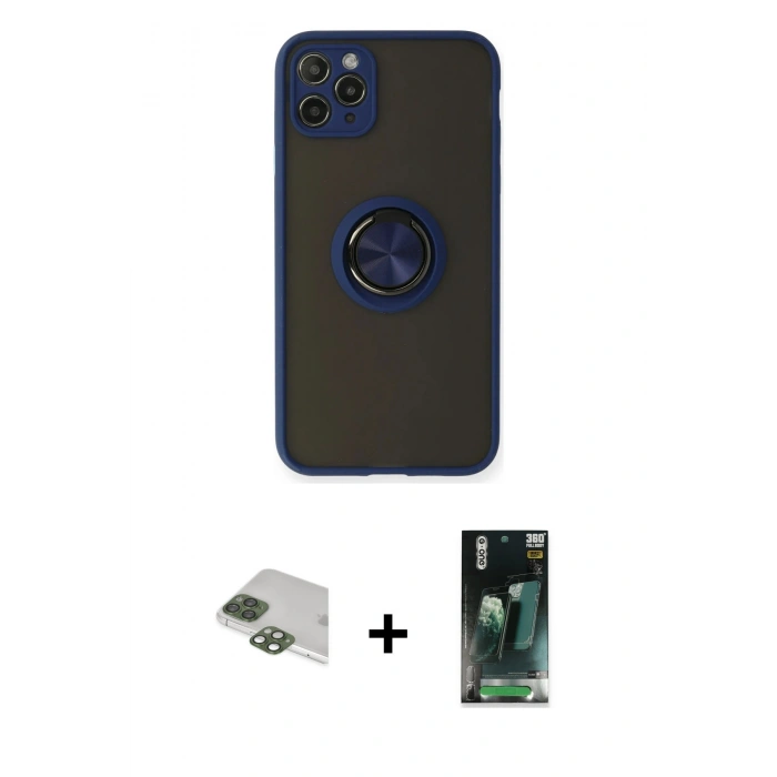 MARSİLYAN™- iPhone 11 Pro Max Kılıf Yörünge Çizgi - Şeffaf 360 Full Body Arka Koruyucu + Pers Alüminyum Kamera Lens - YL