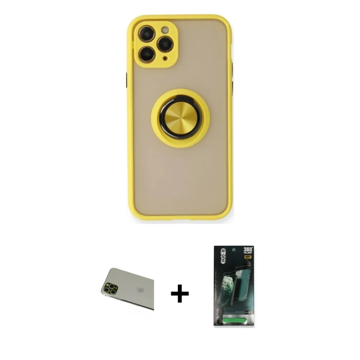 MARSİLYAN™- iPhone 11 Pro Max Kılıf Yörünge Çizgi - Şeffaf 360 Full Body Arka Koruyucu + Rainbow Kamera Lens Koruma Cam - YL