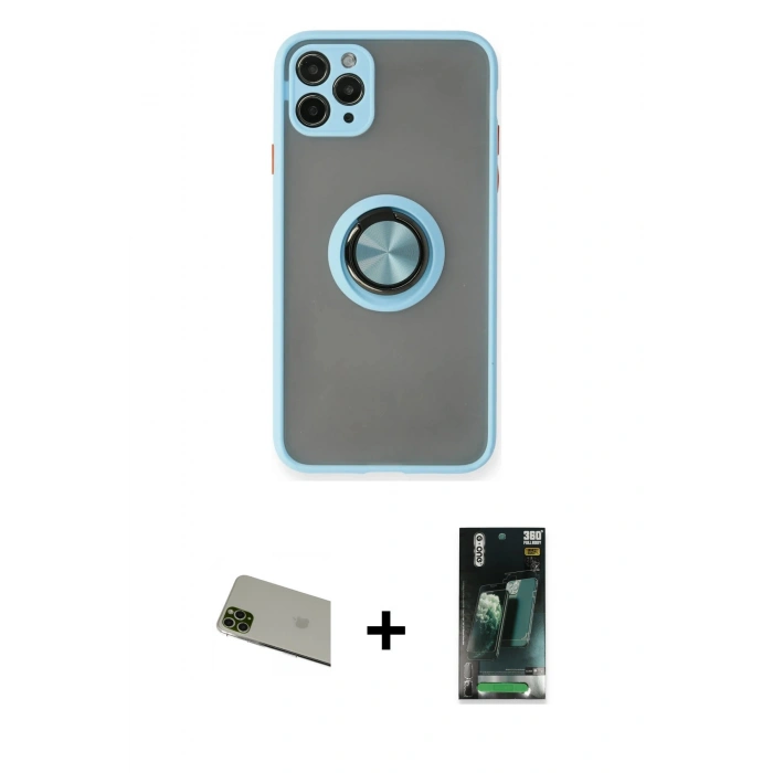 MARSİLYAN™- iPhone 11 Pro Max Kılıf Yörünge Çizgi - Şeffaf 360 Full Body Arka Koruyucu + Rainbow Kamera Lens Koruma Cam - YL