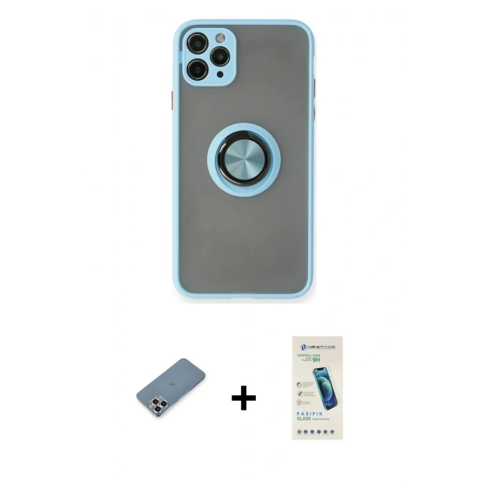 MARSİLYAN™- iPhone 11 Pro Max Kılıf Yörünge Çizgi - Şeffaf Pasifik Cam Ekran Koruyucu + Metal Kamera Lens Koruma Cam - GS