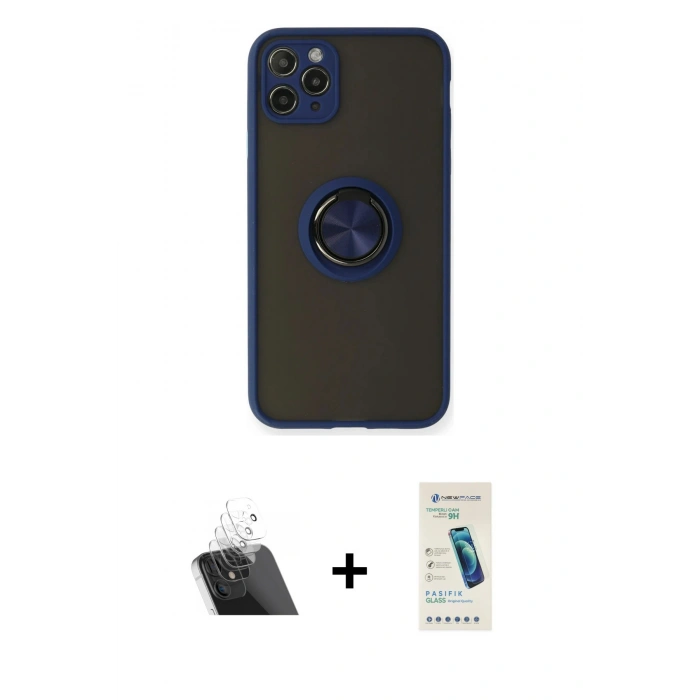 MARSİLYAN™- iPhone 11 Pro Max Kılıf Yörünge Çizgi - Şeffaf Pasifik Cam Ekran Koruyucu + Kamera Lens Koruma Cam - SF