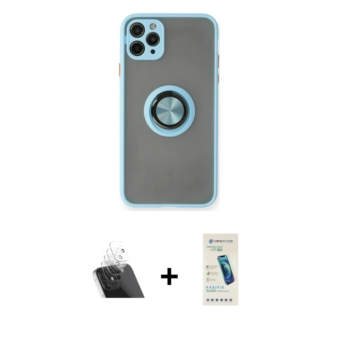 MARSİLYAN™- iPhone 11 Pro Max Kılıf Yörünge Çizgi - Şeffaf Pasifik Cam Ekran Koruyucu + Kamera Lens Koruma Cam - SF