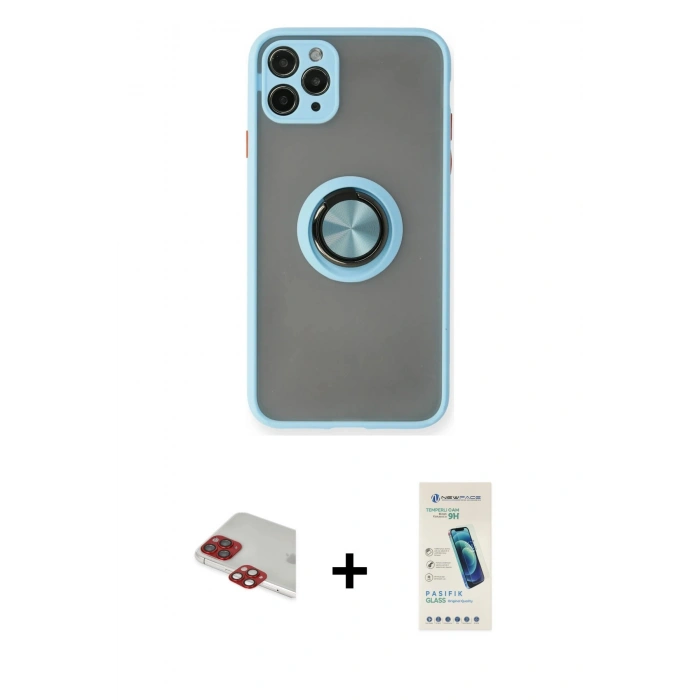 MARSİLYAN™- iPhone 11 Pro Max Kılıf Yörünge Çizgi - Şeffaf Pasifik Cam Ekran Koruyucu + Pers Alüminyum Kamera Lens - KI