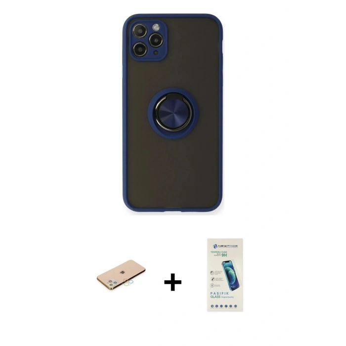 MARSİLYAN™- iPhone 11 Pro Max Kılıf Yörünge Çizgi - Şeffaf Pasifik Cam Ekran Koruyucu + Renkli Kamera Lens Koruma Cam - MI
