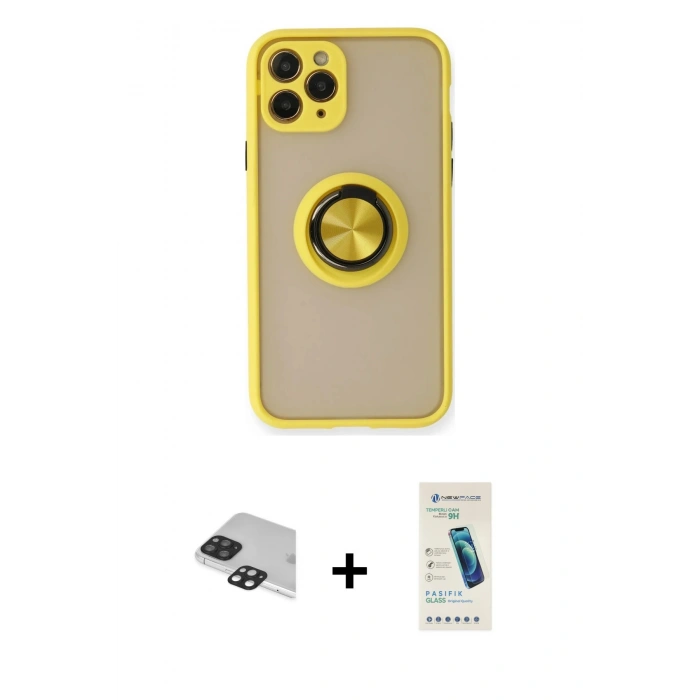 MARSİLYAN™- iPhone 11 Pro Max Kılıf Yörünge Çizgi - Şeffaf Pasifik Cam Ekran Koruyucu + Pers Alüminyum Kamera Lens - SH