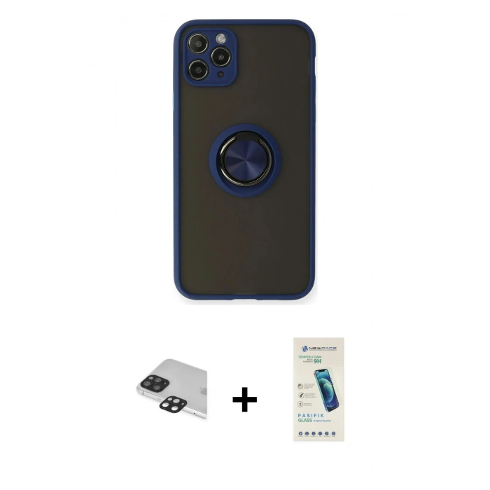 MARSİLYAN™- iPhone 11 Pro Max Kılıf Yörünge Çizgi - Şeffaf Pasifik Cam Ekran Koruyucu + Pers Alüminyum Kamera Lens - SH