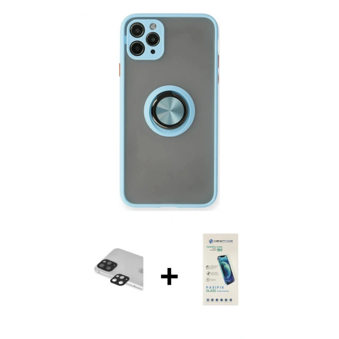 MARSİLYAN™- iPhone 11 Pro Max Kılıf Yörünge Çizgi - Şeffaf Pasifik Cam Ekran Koruyucu + Pers Alüminyum Kamera Lens - SH