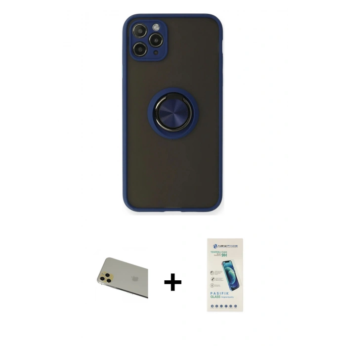MARSİLYAN™- iPhone 11 Pro Max Kılıf Yörünge Çizgi - Şeffaf Pasifik Cam Ekran Koruyucu + Rainbow Kamera Lens Koruma Cam - GD