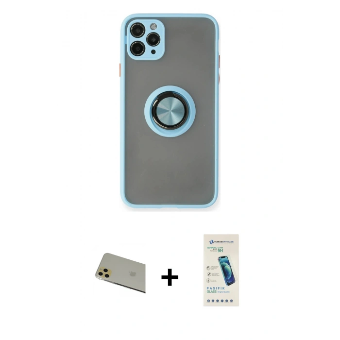 MARSİLYAN™- iPhone 11 Pro Max Kılıf Yörünge Çizgi - Şeffaf Pasifik Cam Ekran Koruyucu + Rainbow Kamera Lens Koruma Cam - GD