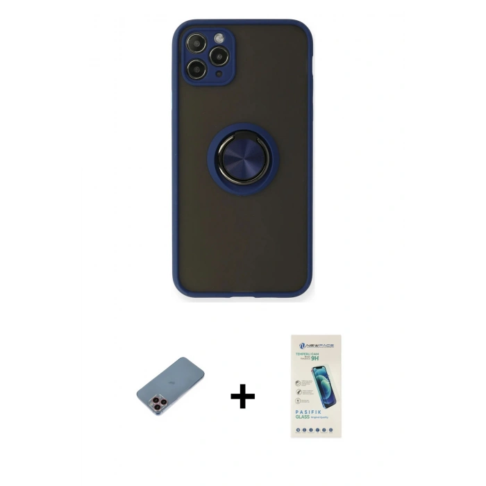 MARSİLYAN™- iPhone 11 Pro Max Kılıf Yörünge Çizgi - Şeffaf Pasifik Cam Ekran Koruyucu + Shine Kamera Lens Koruma Cam - PE