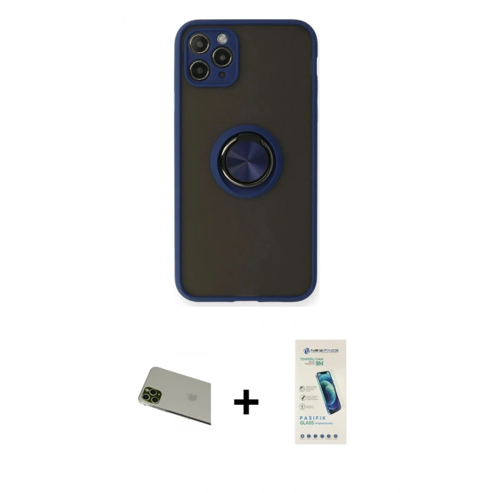 MARSİLYAN™- iPhone 11 Pro Max Kılıf Yörünge Çizgi - Şeffaf Pasifik Cam Ekran Koruyucu + Yeşil Rainbow Kamera Lens Koruma Cam