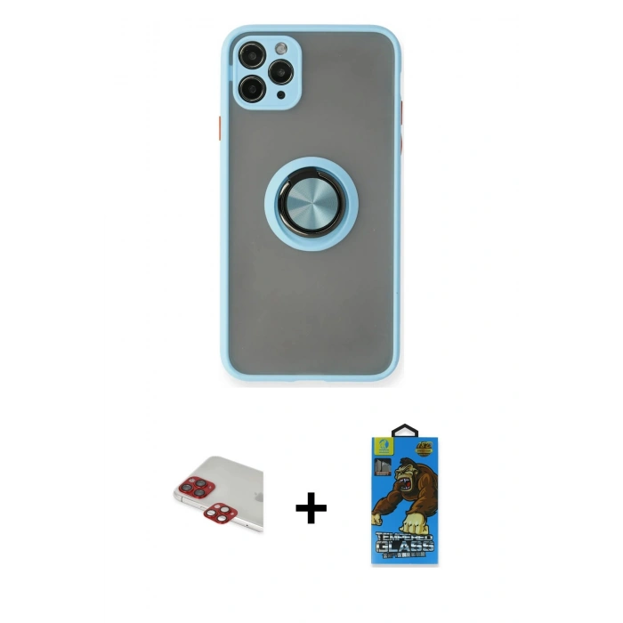 MARSİLYAN™- iPhone 11 Pro Max Kılıf Yörünge Çizgi - Siyah 18D Cam Ekran Koruyucu + Pers Alüminyum Kamera Lens - KI