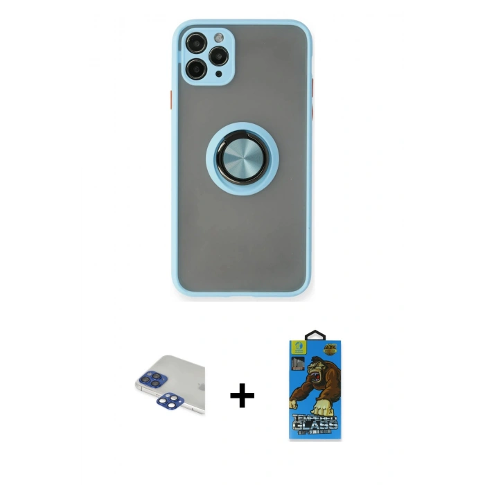 MARSİLYAN™- iPhone 11 Pro Max Kılıf Yörünge Çizgi - Siyah 18D Cam Ekran Koruyucu + Pers Alüminyum Kamera Lens - LT
