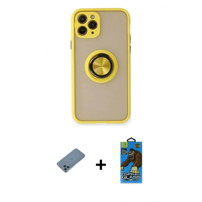 MARSİLYAN™- iPhone 11 Pro Max Kılıf Yörünge Çizgi - Siyah 18D Cam Ekran Koruyucu + Shine Kamera Lens Koruma Cam - MI