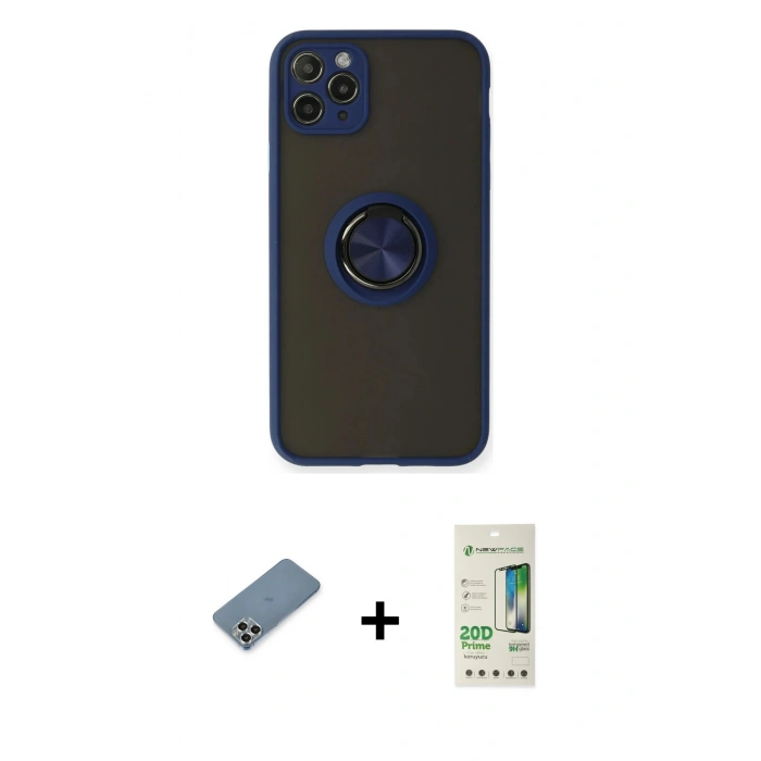 MARSİLYAN™- iPhone 11 Pro Max Kılıf Yörünge Çizgi - Siyah 20D Premium Cam Ekran Koruyucu + Metal Kamera Lens Koruma Cam - GS