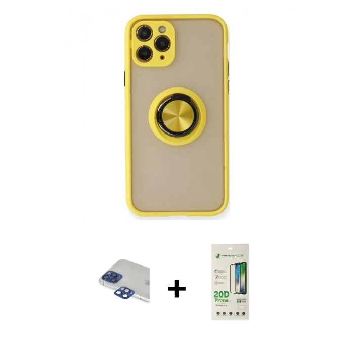 MARSİLYAN™- iPhone 11 Pro Max Kılıf Yörünge Çizgi - Siyah 20D Premium Cam Ekran Koruyucu + Lacivert Pers Alüminyum Kamera Lens