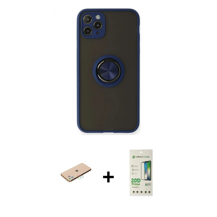 MARSİLYAN™- iPhone 11 Pro Max Kılıf Yörünge Çizgi - Siyah 20D Premium Cam Ekran Koruyucu + Renkli Kamera Lens Koruma Cam - MI