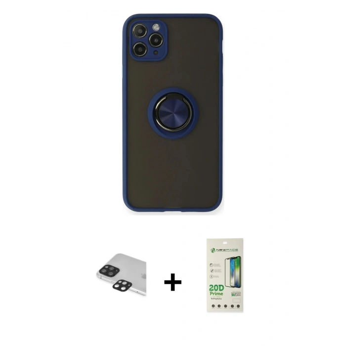MARSİLYAN™- iPhone 11 Pro Max Kılıf Yörünge Çizgi - Siyah 20D Premium Cam Ekran Koruyucu + Pers Alüminyum Kamera Lens - SH