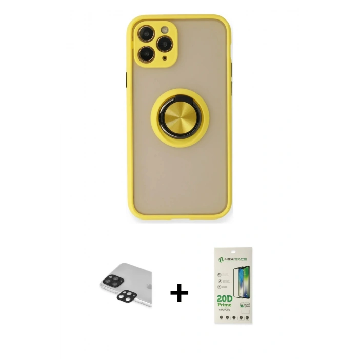 MARSİLYAN™- iPhone 11 Pro Max Kılıf Yörünge Çizgi - Siyah 20D Premium Cam Ekran Koruyucu + Pers Alüminyum Kamera Lens - SH
