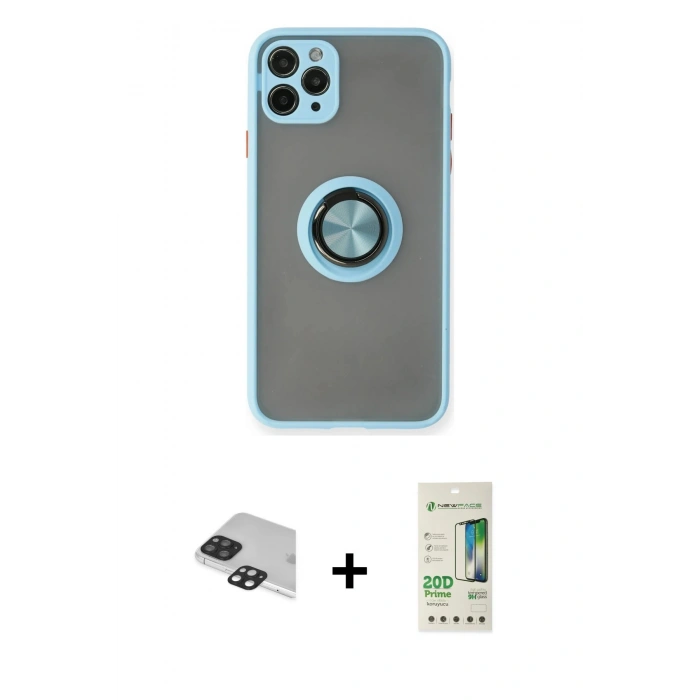 MARSİLYAN™- iPhone 11 Pro Max Kılıf Yörünge Çizgi - Siyah 20D Premium Cam Ekran Koruyucu + Pers Alüminyum Kamera Lens - SH