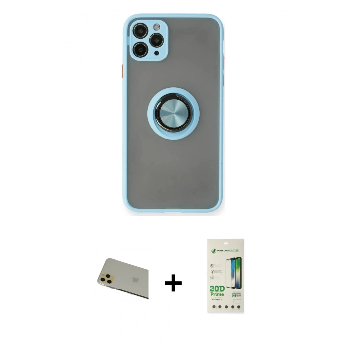 MARSİLYAN™- iPhone 11 Pro Max Kılıf Yörünge Çizgi - Siyah 20D Premium Cam Ekran Koruyucu + Rainbow Kamera Lens Koruma Cam - GD