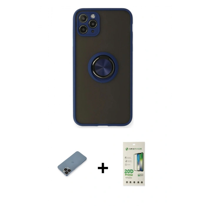 MARSİLYAN™- iPhone 11 Pro Max Kılıf Yörünge Çizgi - Siyah 20D Premium Cam Ekran Koruyucu + Metal Kamera Lens Koruma Cam - SH