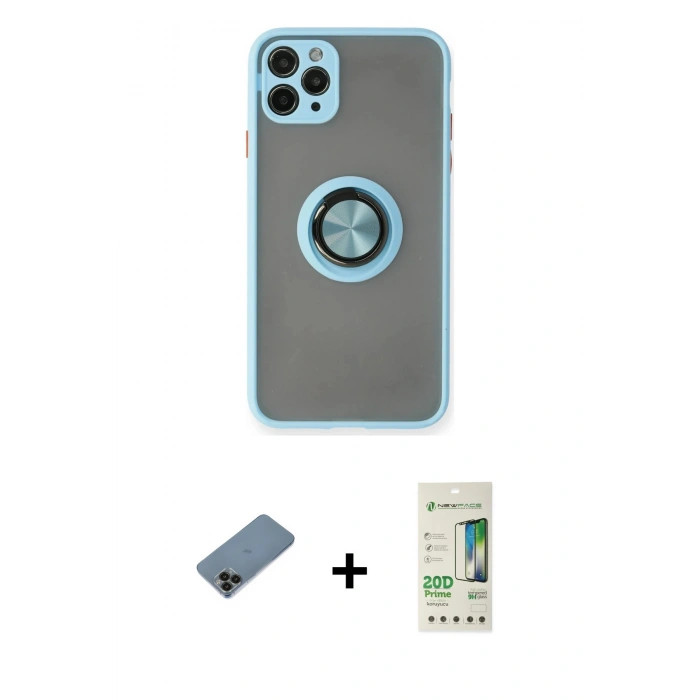 MARSİLYAN™- iPhone 11 Pro Max Kılıf Yörünge Çizgi - Siyah 20D Premium Cam Ekran Koruyucu + Shine Kamera Lens Koruma Cam - SH