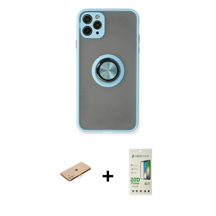 MARSİLYAN™- iPhone 11 Pro Max Kılıf Yörünge Çizgi - Siyah 20D Premium Cam Ekran Koruyucu + Renkli Kamera Lens Koruma Cam - TU