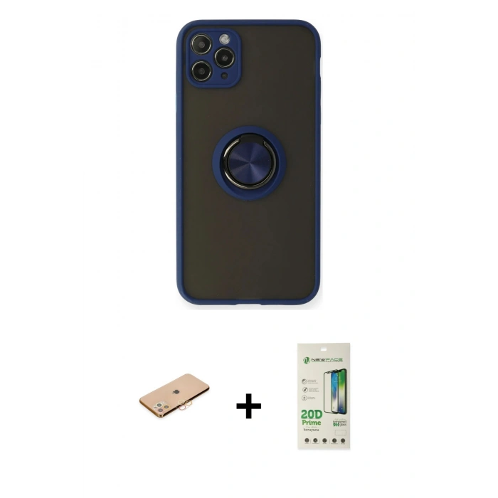 MARSİLYAN™- iPhone 11 Pro Max Kılıf Yörünge Çizgi - Siyah 20D Premium Cam Ekran Koruyucu + Renkli Kamera Lens Koruma Cam - TU