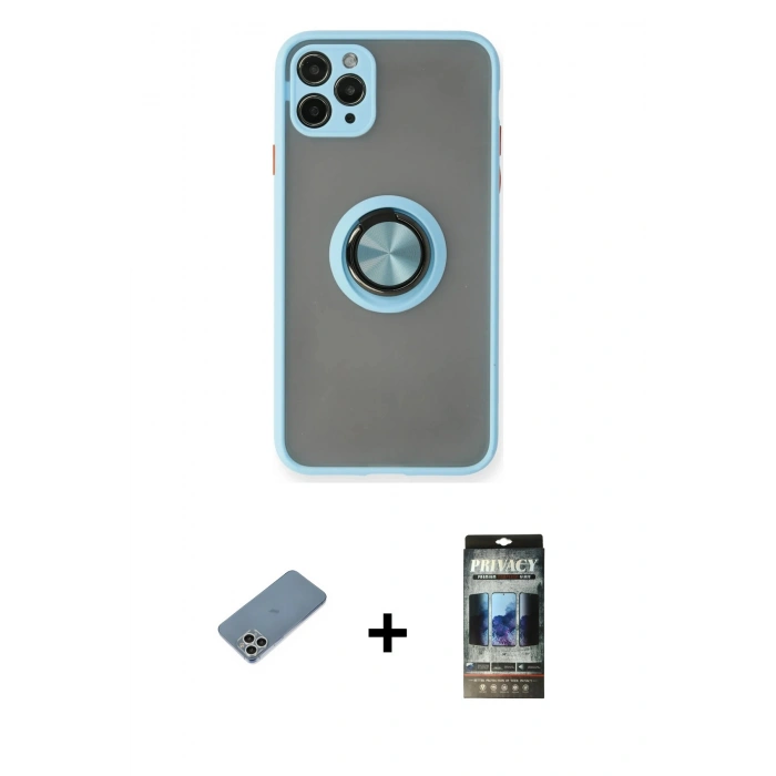 MARSİLYAN™- iPhone 11 Pro Max Kılıf Yörünge Çizgi - Siyah 34D Hayalet Izgaralı Cam + Shine Kamera Lens Koruma Cam - GS