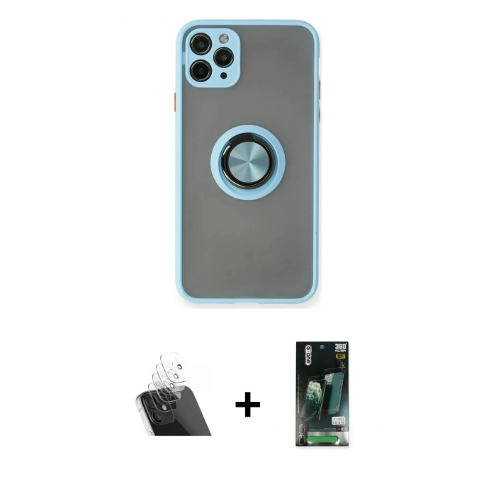 MARSİLYAN™- iPhone 11 Pro Max Kılıf Yörünge Çizgi - Siyah 360 Mat Full Body Arka Koruyucu + Kamera Lens Koruma Cam - SF